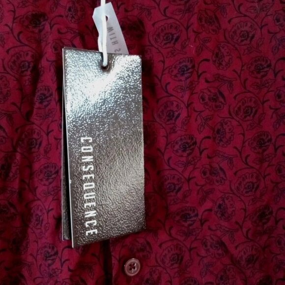 Consequence Red Button Up Shirt Floral Paisley Slim Fit Men’s Large Long Sleeve - Picture 7 of 10